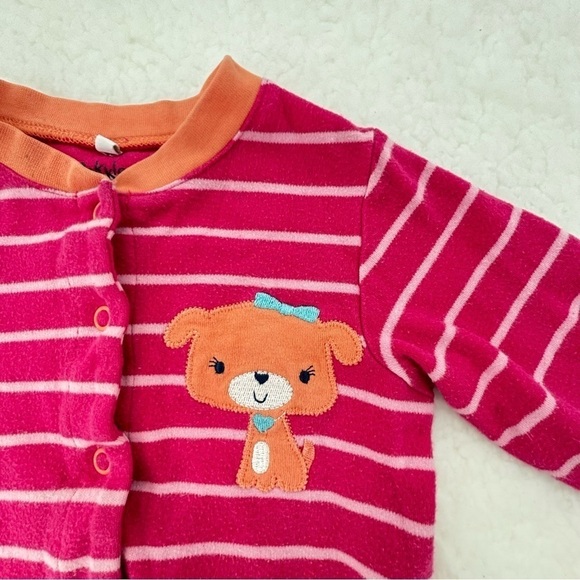 Pekkle Pink and White Stripe Pajama 18 Months with 2 Puppy Appliqués 100% Cotton - Picture 7 of 10